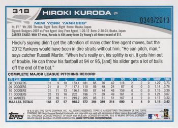 2013 Topps - Gold #318 Hiroki Kuroda Back