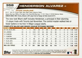 2013 Topps - Platinum #358 Henderson Alvarez Back