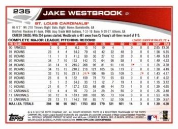 2013 Topps - Blue #235 Jake Westbrook Back