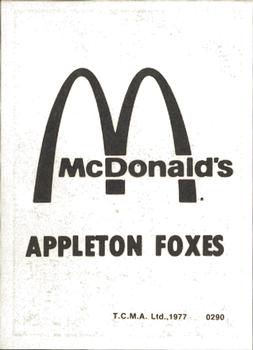 1977 TCMA Appleton Foxes #0290 Marshal Harper Back