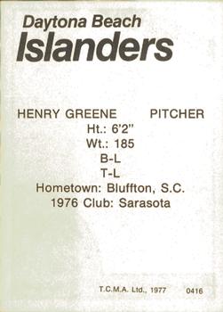 1977 TCMA Daytona Beach Islanders #0416 Henry Greene Back