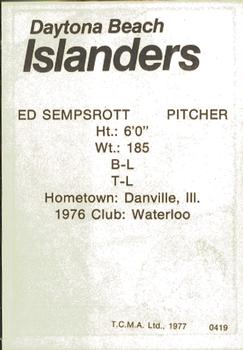 1977 TCMA Daytona Beach Islanders #0419 Ed Sempsrott Back
