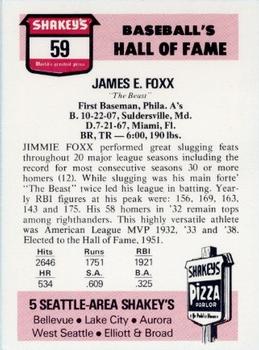 1976 Shakey's Pizza #59 Jimmie Foxx Back