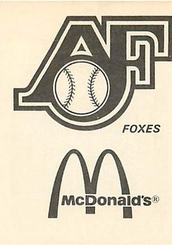 1976 TCMA Appleton Foxes #NNO Bill Kautzer Back