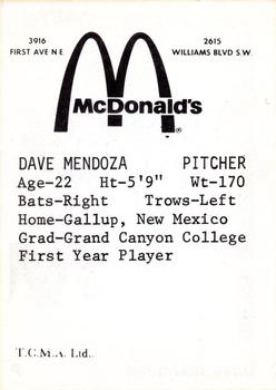 1976 TCMA Cedar Rapids Giants #NNO Dave Mendoza Back