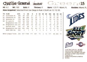 1997 Best Norfolk Tides #15 Charlie Greene Back