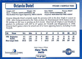 1999 International League Top Prospects #11 Octavio Dotel Back