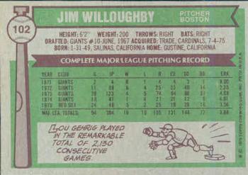 1976 Topps #102 Jim Willoughby Back