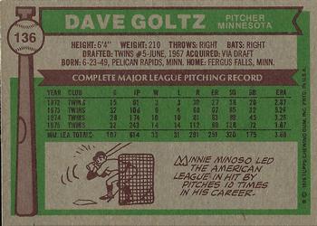 1976 Topps #136 Dave Goltz Back