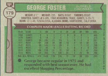 1976 Topps #179 George Foster Back