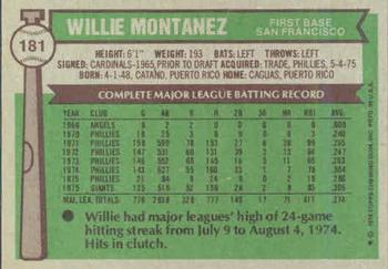 1976 Topps #181 Willie Montanez Back