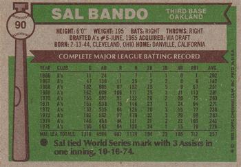 1976 Topps #90 Sal Bando Back