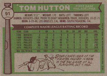 1976 Topps #91 Tom Hutton Back