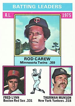 1976 Topps #192 1975 AL Batting Leaders (Rod Carew / Fred Lynn / Thurman Munson) Front