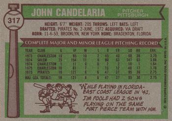1976 Topps #317 John Candelaria Back