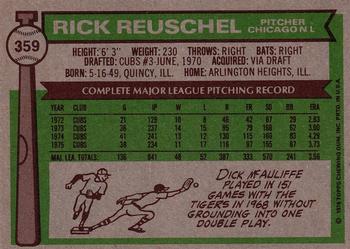 1976 Topps #359 Rick Reuschel Back