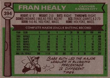 1976 Topps #394 Fran Healy Back