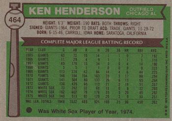1976 Topps #464 Ken Henderson Back