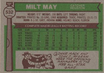 1976 Topps #532 Milt May Back