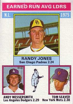 1976 Topps #201 1975 NL ERA Leaders (Randy Jones / Andy Messersmith / Tom Seaver) Front