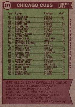 1976 Topps #277 Chicago Cubs / Jim Marshall Back