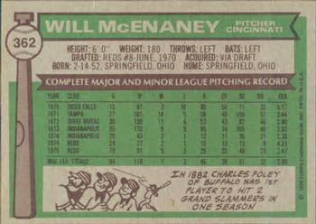 1976 Topps #362 Will McEnaney Back