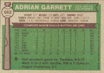 1976 Topps #562 Adrian Garrett Back