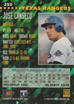 1994 Stadium Club Team - First Day Issue #250 Jose Canseco  Back