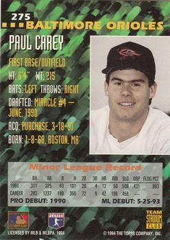 1994 Stadium Club Team - First Day Issue #275 Paul Carey  Back