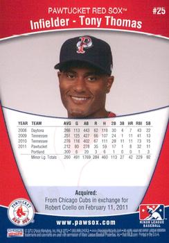 2012 Choice Pawtucket Red Sox #25 Tony Thomas Back