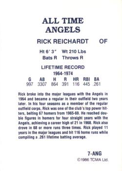1986 TCMA All-Time California Angels - Color #7-ANG Rick Reichardt Back