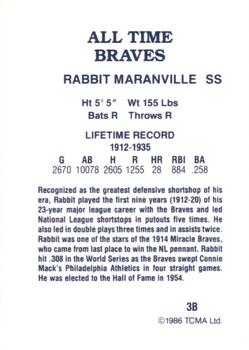 1986 TCMA All-Time Atlanta Braves #3B Rabbit Maranville Back