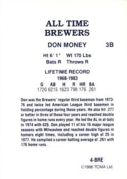 1986 TCMA All-Time Milwaukee Brewers - Color #4-BRE Don Money Back