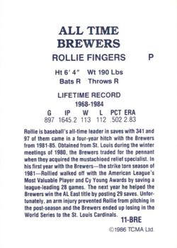 1986 TCMA All-Time Milwaukee Brewers - Color #11-BRE Rollie Fingers Back