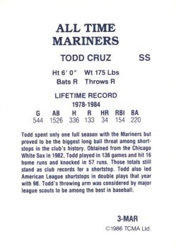 1986 TCMA All-Time Seattle Mariners - Color #3-MAR Todd Cruz Back