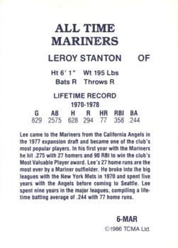 1986 TCMA All-Time Seattle Mariners - Color #6-MAR Leroy Stanton Back