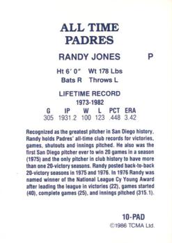 1986 TCMA All-Time San Diego Padres - Color #10-PAD Randy Jones Back
