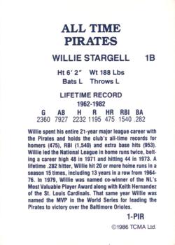 1986 TCMA All-Time Pittsburgh Pirates - Color #1-PIR Willie Stargell Back