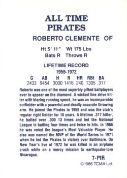 1986 TCMA All-Time Pittsburgh Pirates - Color #7-PIR Roberto Clemente Back