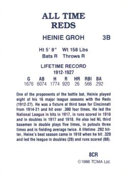 1986 TCMA All-Time Cincinnati Reds #8CR Heinie Groh Back