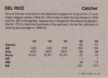 1983 TCMA 1942-46 St. Louis Cardinals #32 Del Rice Back