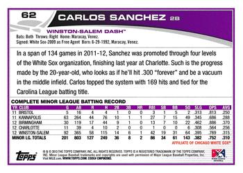 2013 Topps Pro Debut #62 Carlos Sanchez Back