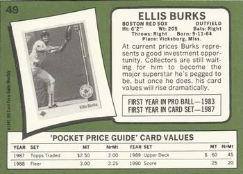 1991 SCD Baseball Card Price Guide Monthly #49 Ellis Burks Back