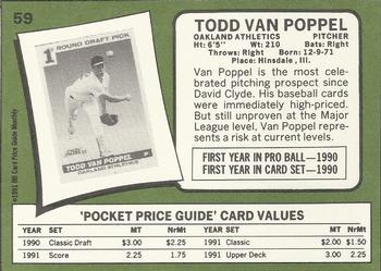 1991 SCD Baseball Card Price Guide Monthly #59 Todd Van Poppel Back