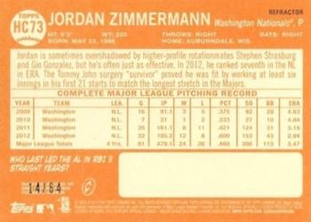 2013 Topps Heritage - Chrome Black Refractors #HC73 Jordan Zimmermann Back