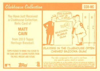 2013 Topps Heritage - Clubhouse Collection Relics #CCR-MC Matt Cain Back