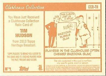 2013 Topps Heritage - Clubhouse Collection Relics #CCR-TH Tim Hudson Back