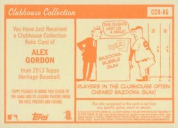 2013 Topps Heritage - Clubhouse Collection Relics #CCR-AG Alex Gordon Back