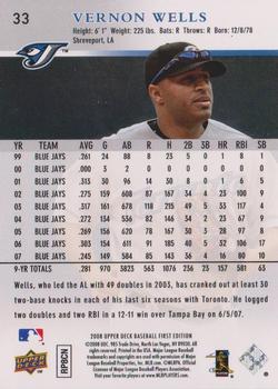 2008 Upper Deck First Edition #33 Vernon Wells Back