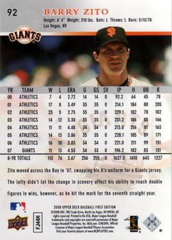 2008 Upper Deck First Edition #92 Barry Zito Back